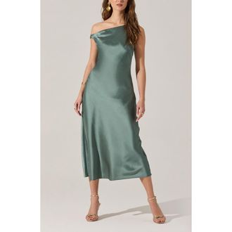 ASTR the Label Elain One-Shoulder Satin Dress in Sage at Nordstrom Rack, Size Large