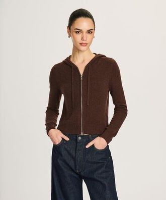 Naadam Signature Cashmere Cropped Zip Up Hoodie in Chocolate at Nordstrom, Size Xx-Small