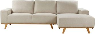 Beliani Beliani - Modern Corner Sofa Left Hand Fabric Polyester Upholstery Light Wooden Legs Pillow Back Beige Nora