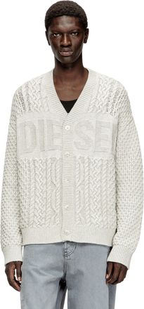 Diesel Cable-knit cardigan with Diesel logo - Knitwear - Man - Grey