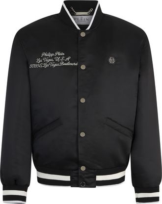 Philipp Plein Shiny Satin Varsity Bomber Signature Las Vegas