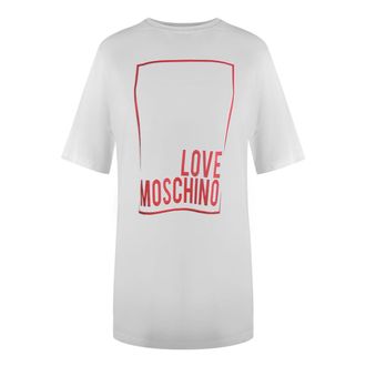 Love Moschino Large Box Logo Oversized White Mini T-shirt Dess
