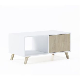 Skraut Home Skraut Home - Mesa De Centro Con Puertas, Sal&oacute;n Comedor, Modelo Wind, Color Estructura Blanco, Color Puertas Roble, Medidas 92x50x45cm De Altura