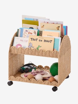 Vertbaudet B&uuml;cherregal auf Rollen FESTON klein Kinderzimmer Papierkordel beige