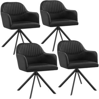 TecTake Armchair Lona Set Of 4 - Black/Black in Black | Size: 4 Pack