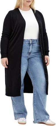 City Chic Josie Longline V-Neck Cardigan in Black at Nordstrom, Size Xxl