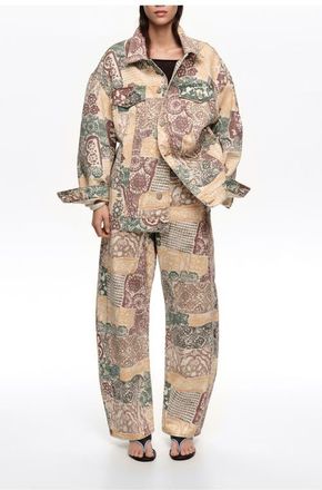 Bimba & Lola Oversize Print Denim Jacket in Lace Print Ivory at Nordstrom, Size Medium