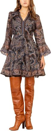 Hale Bob Artemis Long Sleeve Silk & Linen-Blend Mini Dress