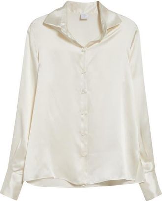 Eleventy Silk Button-Up Shirt in Amethyst Powder at Nordstrom, Size 48