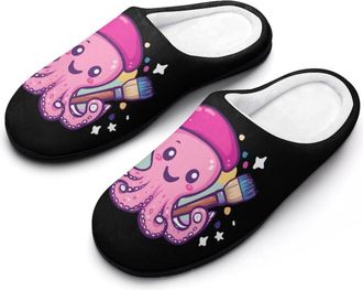 Generic Painters Octopuss Artist Slippers Men Winter Warm Cotton Anti-Slip Indoor Slip-Ons House Shoes