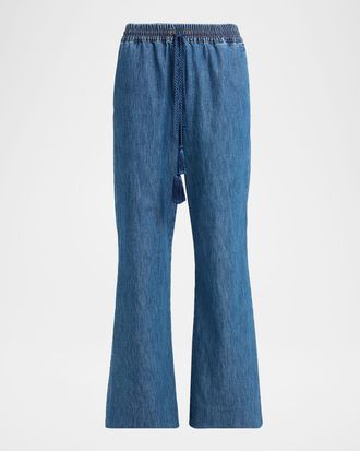 Valentino Garavani V-Logo Denim Flare Drawstring Pants