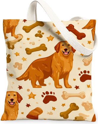 Generic Dog Pattern Canvas Tote Bags, Cute Animal Animal Design Reusable Shopping Bags, Lightweight Washable Shoulder Strap Canvas, Beige, 13x15 Inch