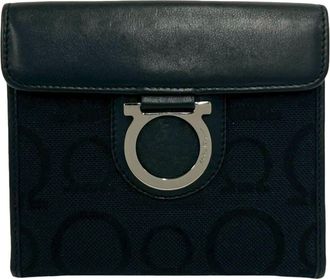 Ferragamo Black Canvas Leather Wallet (Bi-Fold) (Pre-Owned)