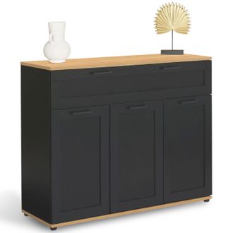 IDMarket Credenza Vito 100 Cm Con 3 Ante E 1 Cassetto, Nero E Piano In Legno
