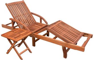 vidaXL Vidaxl - Tumbona Ajustable Con Mesita Madera Maciza De Acacia