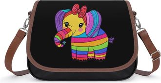 Generic Elephant Colorful Rainbow Womens Leather Crossbody Bags with Adjustable Strap Casual Printed Shoulder Handbag