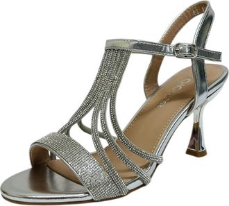 Generic Womens Diamante Heel Glitter Wedding Prom Party Ankle Strap Bridal Sandals (Silver, UK Footwear Size System, Adult, Women, Numeric, Medium, 6.5)