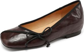 TinaCus Handmade Womens Genuine Leather Square Toe Wedge Heel Ballet Shoes, Brown, 5 UK