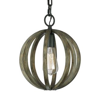 Netlighting Allier 1 Light Spherical Cage Ceiling Mini Pendant Dark Wood Antique iron E27 in Grey