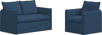 vidaXL Juego De Sof&aacute; 2 Uds. Azul Tela Vidaxl