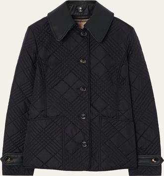 Burberry Fernleigh Leather-Collar Check Quilted Jacket
