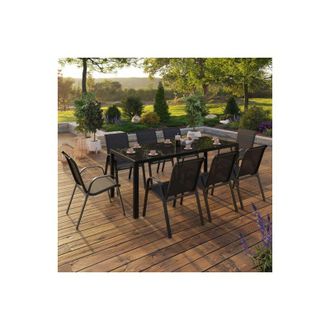 IDMarket Conjunto De Muebles De Jard&iacute;n Madrid Mesa 190 Cm Y 8 Sillas Apilables Negras