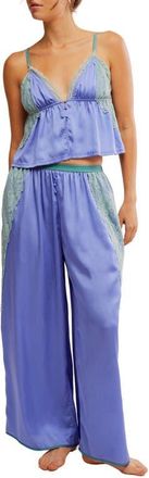 Free People Anywhere With You Satin Camisole Pajamas in Viola Combo at Nordstrom, Size Large