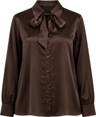 Yes-Zee Blouse met strikceintuur - Dames - Blouses - Bruin - XL - Overhemden
