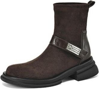 Generic Womens Retro Elastic Sock Ankle Boots Adjustable Strap Comfortable Suede Like Upper Non Slip Wear Resistant Ideal Daily Casual Streetwear Office,Brown