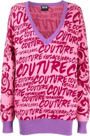 Versace Jeans Couture Pc 9 Abito In Maglia Scollo V Multil - Dames - V-hals truien - Roze - XS - Truien & Vesten