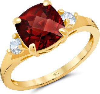 MAX + STONE 10k Yellow or White Gold Cushion Cut Gemstone Three Stone Ring