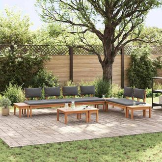 Berkfield Home 5 Piece Garden Bench Set with Cushions - Solid Teak Wood in Brown