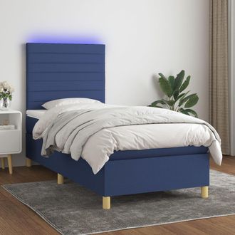 vidaXL Cama Box Spring Colch&oacute;n Y Luces Led Tela Azul 90x190 Cm Vidaxl