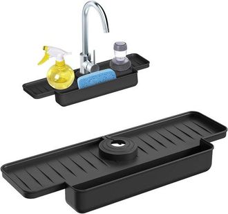 OEM Protector Antisalpicaduras Para Grifo De Cocina, Soporte Para Desag&uuml;e De Grifo De 15-7 Pulgadas, Alfombrilla De Silicona Para Grifo, Negro