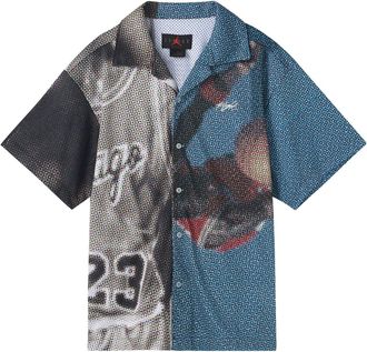 Nike Jordan Air Jordan Printing Colorblock Wide Version Embroidered lapel Short Sleeve Shirt Black DM1397-010
