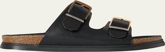 The Row Leather Dual-Buckle Slide Sandals