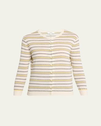 Vince Stripe Three-Quarter Sleeve Cardigan