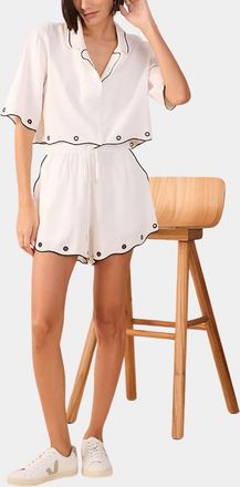 Dress To Embroidered Scallop Crop Shirt Top In Off White