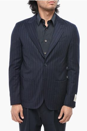 Corneliani CC COLLECTION Virgin Wool Pinstriped Blazer with Peak Lapel size 46