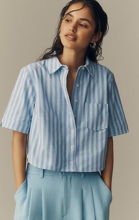 Maeve Merritt Short-Sleeve Cropped Buttondown Shirt by Maeve