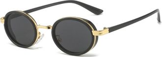 Generic Oval Metal Small Frame Sunglasses Men And Womens Sports Party Vacation Photo Sun Glasses(Gold)