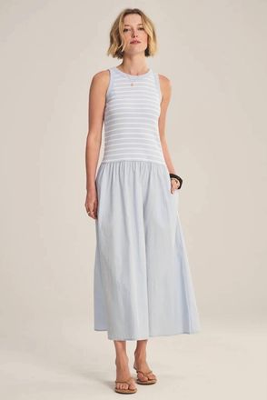 Velvet Stripe Rib And Poplin Mixed Media Romina Dress In Ice