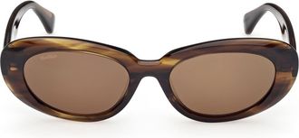 Max Mara 53mm Oval Sunglasses in Brown Olive Palladium/brown at Nordstrom