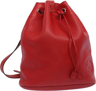 Gucci Soho Drawstring Backpack Leather Red Leather Backpack Bag (Pre-Owned)