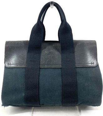 Herm&egrave;s Valparaiso Black Cotton Leather Handbag Tote Bag (Pre-Owned)