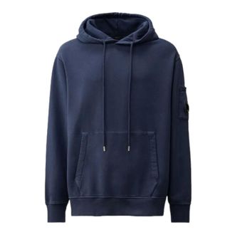 C.P. Company Hoodies, male, Blue, Size: XS Brushed and Emerized Diagonal Fleece Lens Hooded Sweatshirt