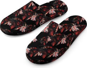 Generic Firefightman English Flag Mens Cotton Slippers Memory Foam Comfort House Shoes Winter Indoor Slipper for Hotel Casa Spa