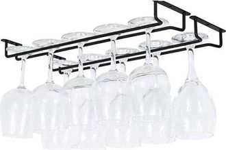 OEM Soporte Para Copas De Vino De 16 Pulgadas Para Debajo Del Armario, Bar Y Caravana, Color Negro, Juego De 2 Piezas