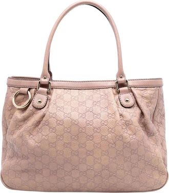 Gucci Pre-owned Handbags, female, Pink, Size: ONE SIZE Pre-owned Leather Embossed Tote Bag