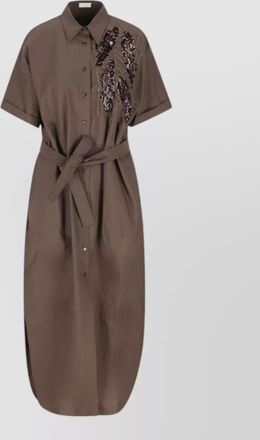 Brunello Cucinelli long cotton dress sequin detail waist tie